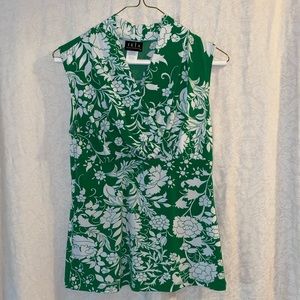 Green and White Floral Sleeveless Top. Size Small